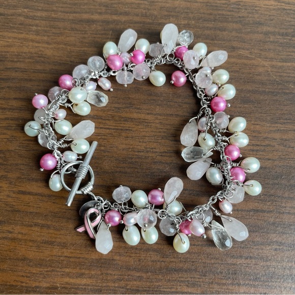 Sterling Silver Pink Bracelet For Breast Cancer Awareness - Picture 5 of 6